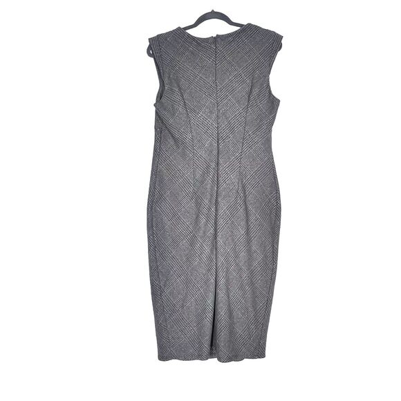 Classic Pencil Dress Sz 12 Gray Plaid Pleated Transitional Business Casual Work - Picture 5 of 12